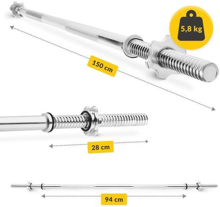 4FIZJO Gryf Prosty Z Zaciskami 150Cm Szare - zdjęcie 2