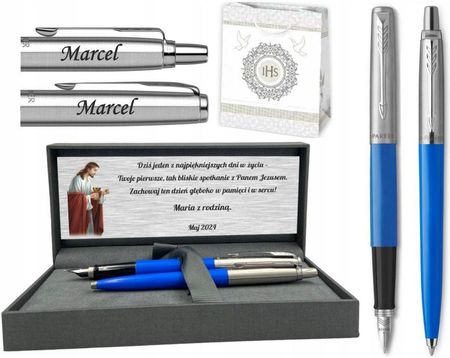 Parker Jotter Niebieskie Pióro I Długopis Zestaw Z Grawerem Sublimacją