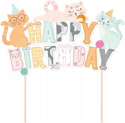 Topper na tort Happy Birthday Kotki Kotek Urodziny