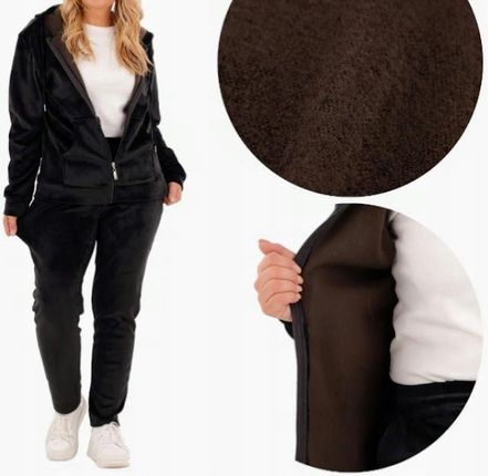 DRES KOMPLET Z KAPTUREM ROZPINANY WELUROWY OCIEPLANY CZARNY 3XL