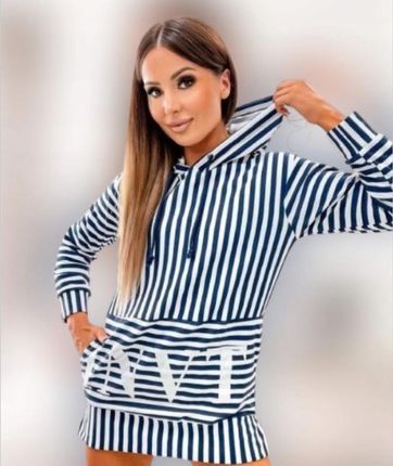BLUZA z kapturem W PASKI CLASSIC COLLECTION Z printem r.M (38) - zdjęcie 2