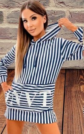 BLUZA z kapturem W PASKI CLASSIC COLLECTION Z printem r.M (38) - zdjęcie 3