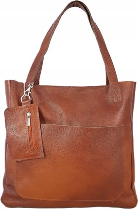 Torebka Damska Skórzana Shopper Skóra Naturalna Vera Pelle Premium KASZTAN