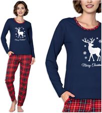 Zdjęcie ŚWIĄTECZNA PIŻAMA BAWEŁNIANA DAMSKA DŁUGI RĘKAW wygodna Kratka Kieszenie M - Wejherowo
