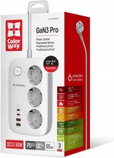 Colorway Przedłużacz Listwa zasilająca СolorWay 3 gniazda/2USB +2 Type C 65W 2m (CWCHE34PDW)