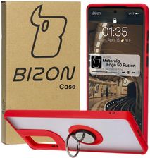 Etui Z Uchwytem Na Palec Bizon Case Hybrid Ring Do Motorola Edge 50 Fusion Przydymione Czerwoną Ramką