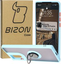 Etui Z Uchwytem Na Palec Bizon Case Hybrid Ring Do Motorola Edge 50 Fusion Przydymione Jasnoniebieską Ramką