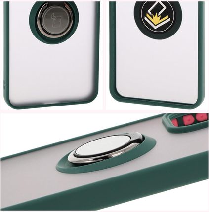 Bizon Etui Z Uchwytem Na Palec Case Hybrid Ring Do Oppo Reno 12 Pro Przydymione Ciemnozieloną Ramką - zdjęcie 3
