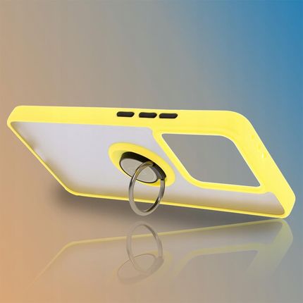 Bizon Etui Z Uchwytem Na Palec Case Hybrid Ring Do Xiaomi 14T Przydymione Żółtą Ramką - zdjęcie 2