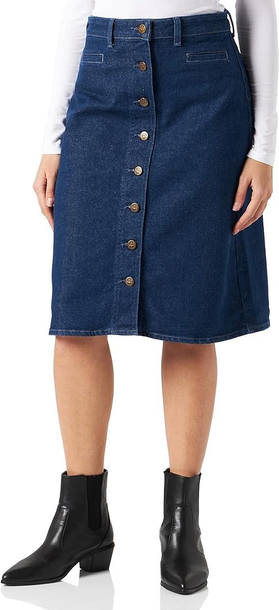 LEE BUTTON THROUGH SKIRT DAMSKA SPÓDNICA JEANSOWA JEANS DARK