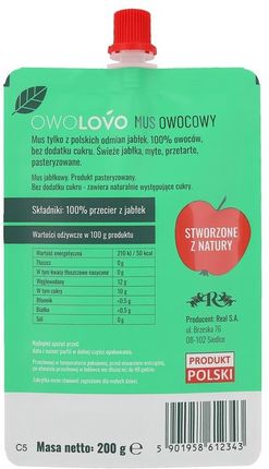 Owolovo Mus Jabłkowo Owocowy Premium Jabłkowy 200g X16 - zdjęcie 4