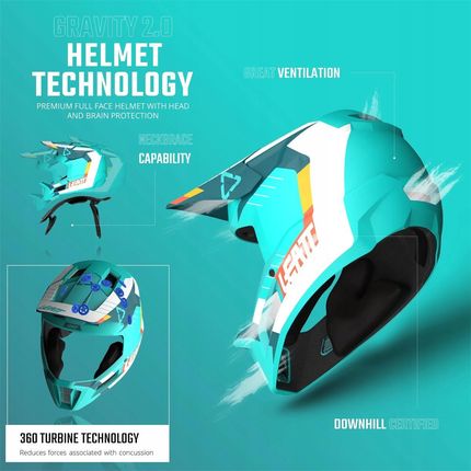 Leatt Kask Rowerowy Mtb Gravity 2.0 V24 Helmet Fuel Kolor Turkusowy - zdjęcie 4