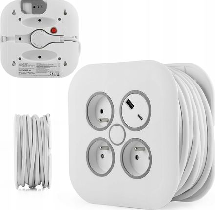 Plastrol Przedłużacz Zwijany 10m 3x1mm2 Z Bezpiecznikiem Termicznym + Usb-A Usb-C W72018