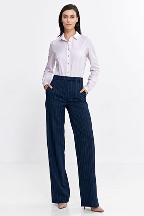 Spodnie bootcut, z krytym guzikiem, prążek - granat - SD103 (kolor granat, rozmiar 38)
