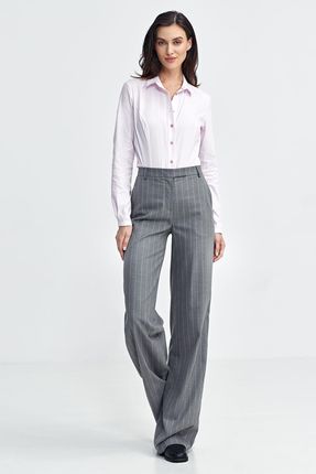 Spodnie bootcut, z krytym guzikiem, prążek - szary - SD103 (kolor szary, rozmiar 36)