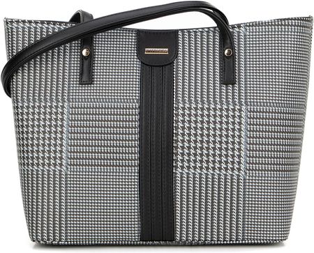 Damska shopperka w kratkę z ekoskóry czarno-biała