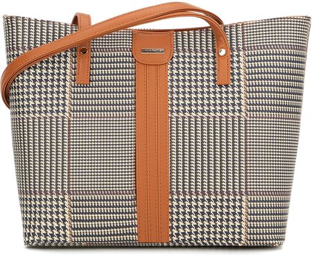 Damska shopperka w kratkę z ekoskóry brązowa