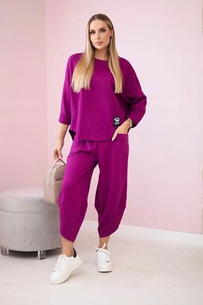 Komplet bawełniany bluza + spodnie śliwkowy - zdjęcie 3