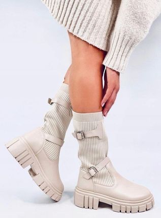 Oficerki z elastyczną cholewką RHEA BEIGE 40 - zdjęcie 3