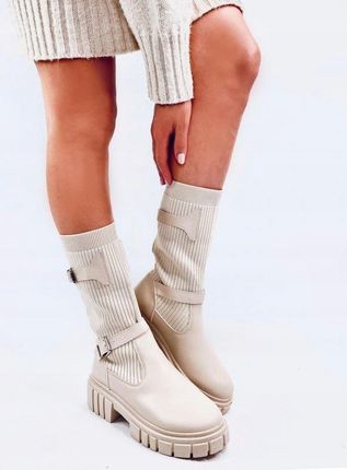 Oficerki z elastyczną cholewką RHEA BEIGE 40 - zdjęcie 2