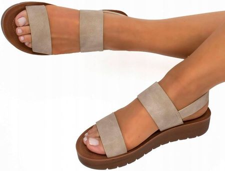 SANDAŁY DAMSKIE BEŻOWE KLAPKI ZAMSZOWE PASKI 39