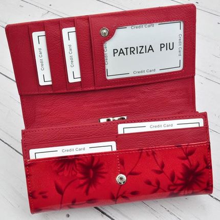 Portfel Damski Skórzany Lakierowany PATRIZIA Długi Max Z Klamrą FL-100 CZERWONY RFID 18,5 x 9 x 3 [cm] - zdjęcie 3