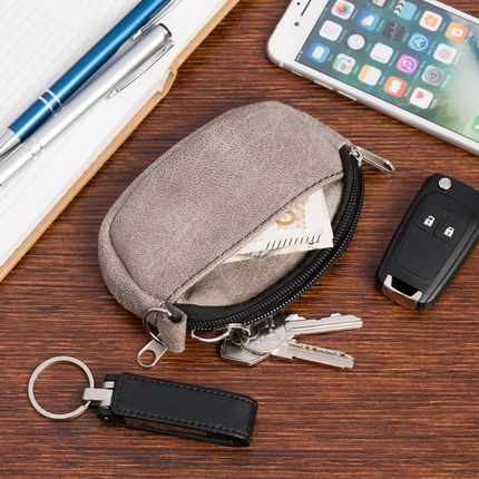 ETUI NA KLUCZE duże trzykomorowe kluczówka płaskie długie pojemne szare nubuk L61 - zdjęcie 2