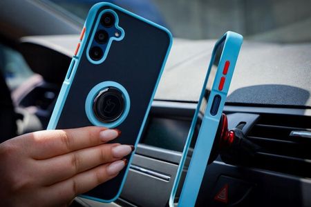 Bizon Etui Z Uchwytem Na Palec Case Hybrid Ring Do Xiaomi Redmi 13 4G Przydymione Jasnoniebieską Ramką - zdjęcie 5