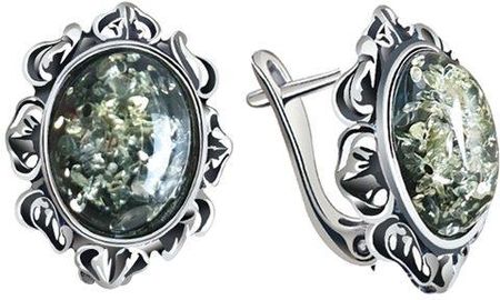 Polcarat Design Srebrne kolczyki z zielonym bursztynem K3 1661