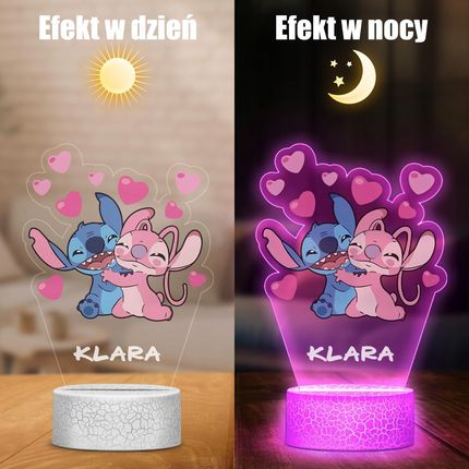 Murrano Lampka Nocna Led 3D Z Imieniem Bajka Lilo I Stich Angel Dla Dziewczynki - zdjęcie 6