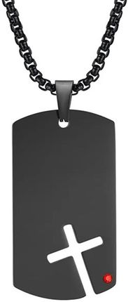 Steelova Czarna Zawieszka Nieśmiertelnik Blaszka z Krzyżem, Cyrkonia