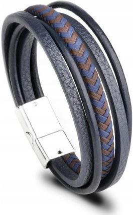 Wielowarstwowa Bransoletka z Granatowej Skóry i Plecionego Sznurka 19cm