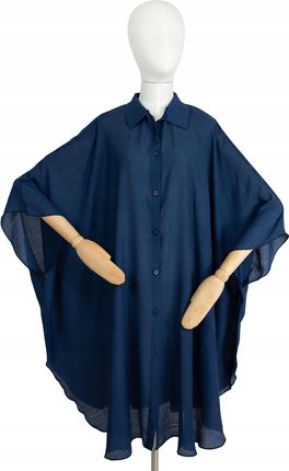 Pareo Plażowe Tunika Narzutka Sukienka Koszula Oversize Letnia z Kołnierzem