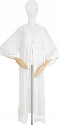 Pareo na Plażę Tunika Narzutka Sukienka Boho Plażowa Letnia Biała z Haftem