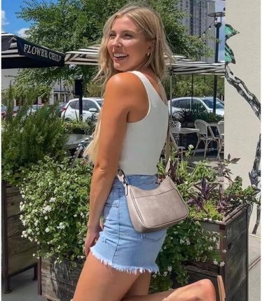 CLUCI Torebka Damska Skórzana Crossbody Szara Regulowany Pasek - zdjęcie 2