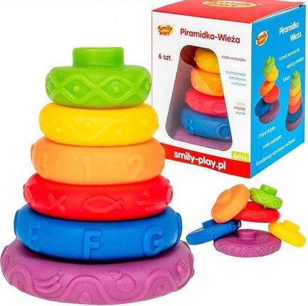 Smily Play Piramida Piramidka Gumowa Wieża Pastelowe Gryzak Klocki Sorter 6M+