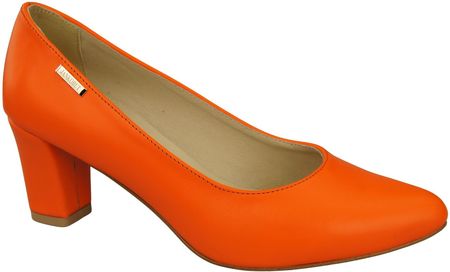 Klasyczne Gładkie Buty Czółenka Damskie Pomarańczowe z Naturalnej Skóry 213 ElitaBut