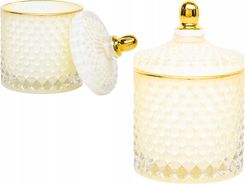 Zdjęcie Art-Pol Szklany pojemnik dekoracyjny na waciki kremowo złoty 13x8,5x8,5 - Bytom