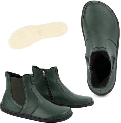 Damskie buty barefoot sztyblety z zamkiem ocieplane 1263 zielone
