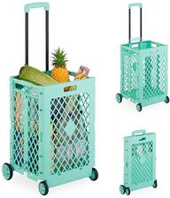 Relaxdays Wózek na zakupy, składany, wózek na zakupy z kółkami, do 25 kg, uchwyt teleskopowy, wysoki pojemnik, turkusowy, żelazo, 99 x 43,5 x 38 cm