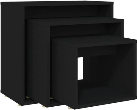 Zakito Uniwersalny Zestaw Stolików Wsuwanych Pod Siebie Czarny Drewnopochodny 55X30X50Cm 44X30X39Cm 34X30X28Cm (Z808577)