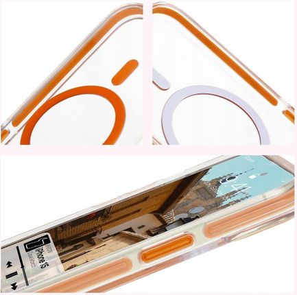 Bizon Etui Z Pierścieniem Magnetycznym Case Marco Do Iphone 15 Przezroczyste Pomarańczową Ramką - zdjęcie 4