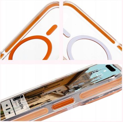 Bizon Etui Z Pierścieniem Magnetycznym Case Marco Do Iphone 15 Pro Przezroczyste Pomarańczową Ramką - zdjęcie 3