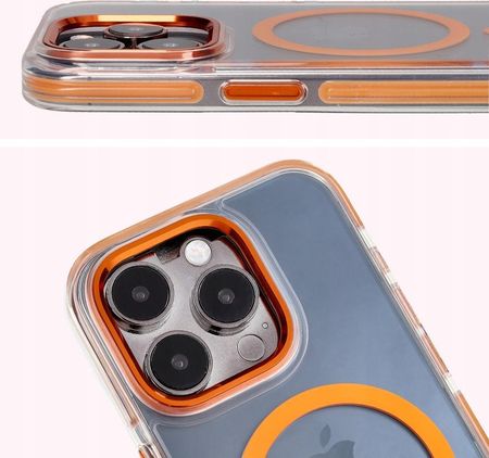 Bizon Etui Z Pierścieniem Magnetycznym Case Marco Do Iphone 15 Pro Przezroczyste Pomarańczową Ramką - zdjęcie 4