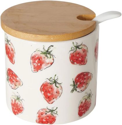 Boltze Home Ceramiczny Pojemnik Z Łyżką I Bambusową Pokrywą Strawberry