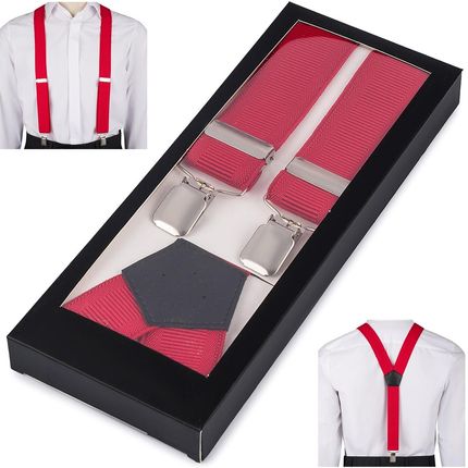 Szelki do spodni męskie eleganckie mocne V czerwone z pudełkiem SZ6