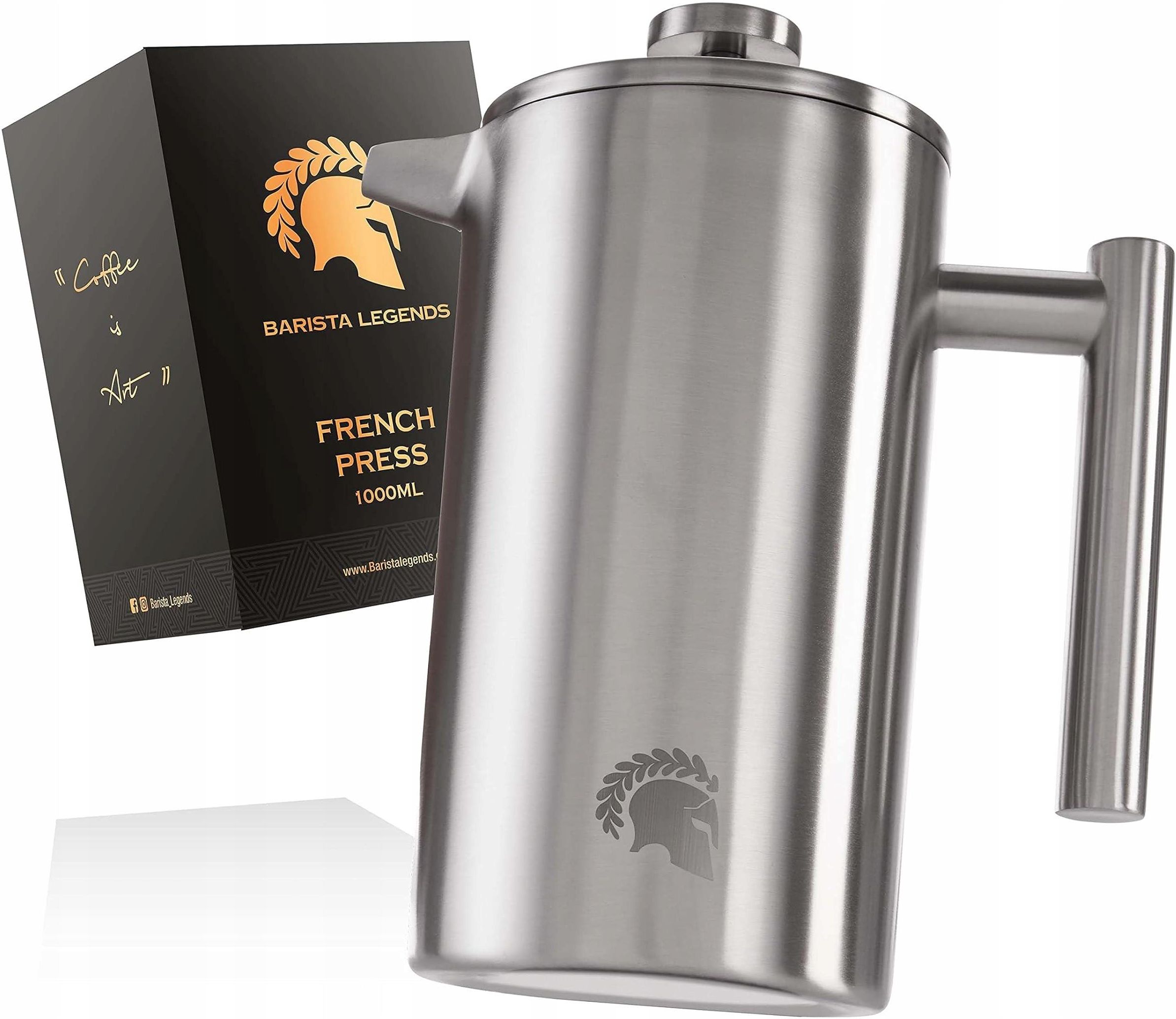 Barista Legends Cafetière à Piston French Press 1L Acier Inoxydable Double Paroi