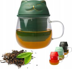 Kicura Szklana Filiżanka Do Herbaty Z Sitkiem Koty 420ml Zielona
