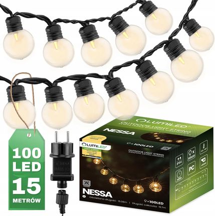 LumiLED Girlanda Ogrodowa Zewnętrzna Łańcuch Świetlny 16M 100X LED 230V 3000K