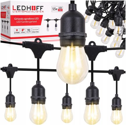 LEDhoff Girlanda Ogrodowa Świetlna 20M 15X Żarówka LED E27 Zewnętrzna Wodoszczelna (GLA1515H)